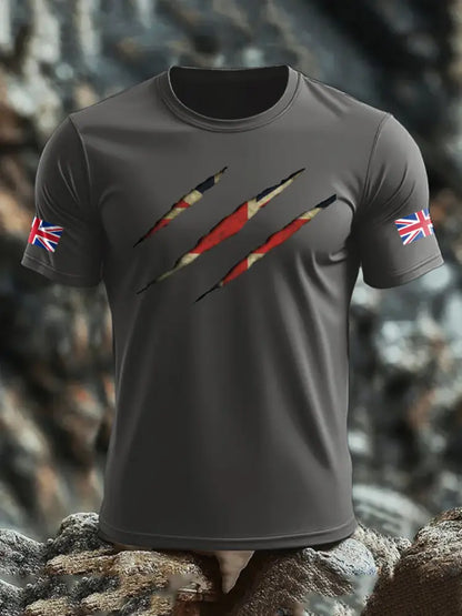 Men’s UK Flag Skull Printed T shirt Dark Gray / S