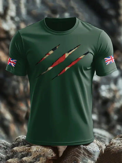 Men’s UK Flag Skull Printed T shirt Dark Green / S