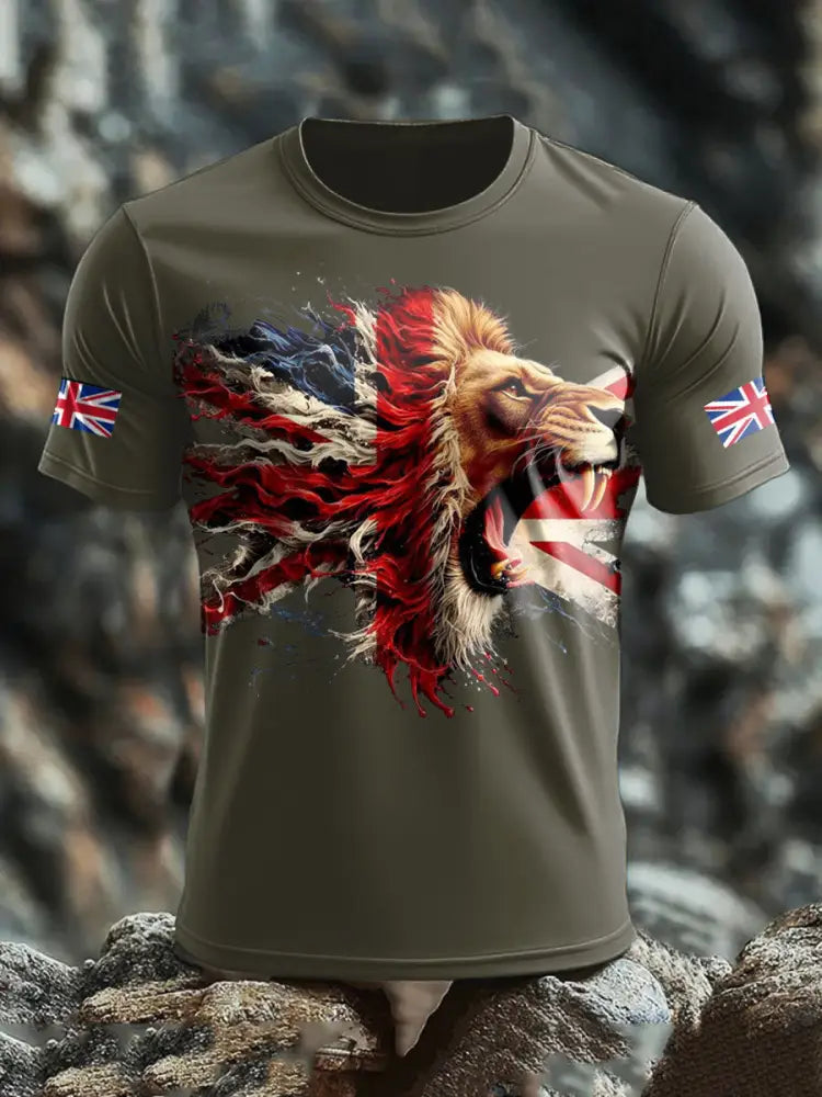 Men’s UK Lion Flag Printed T shirt Army Green / S