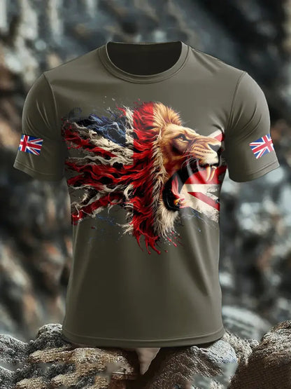 Men’s UK Lion Flag Printed T shirt Army Green / S