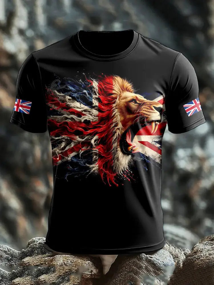 Men’s UK Lion Flag Printed T shirt Black / S