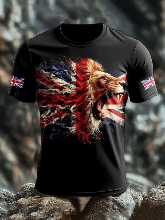 Men’s UK Lion Flag Printed T shirt Black / S