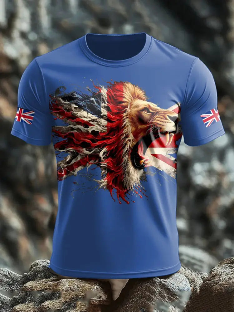 Men’s UK Lion Flag Printed T shirt Blue / S