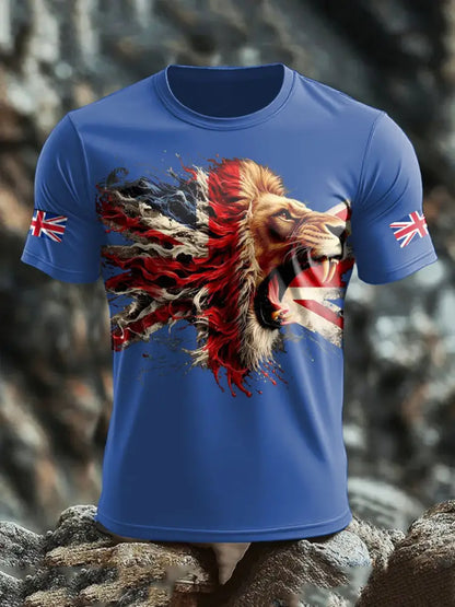 Men’s UK Lion Flag Printed T shirt Blue / S