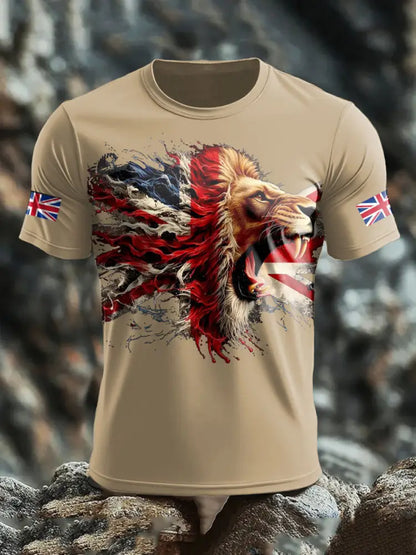 Men’s UK Lion Flag Printed T shirt Khaki / S