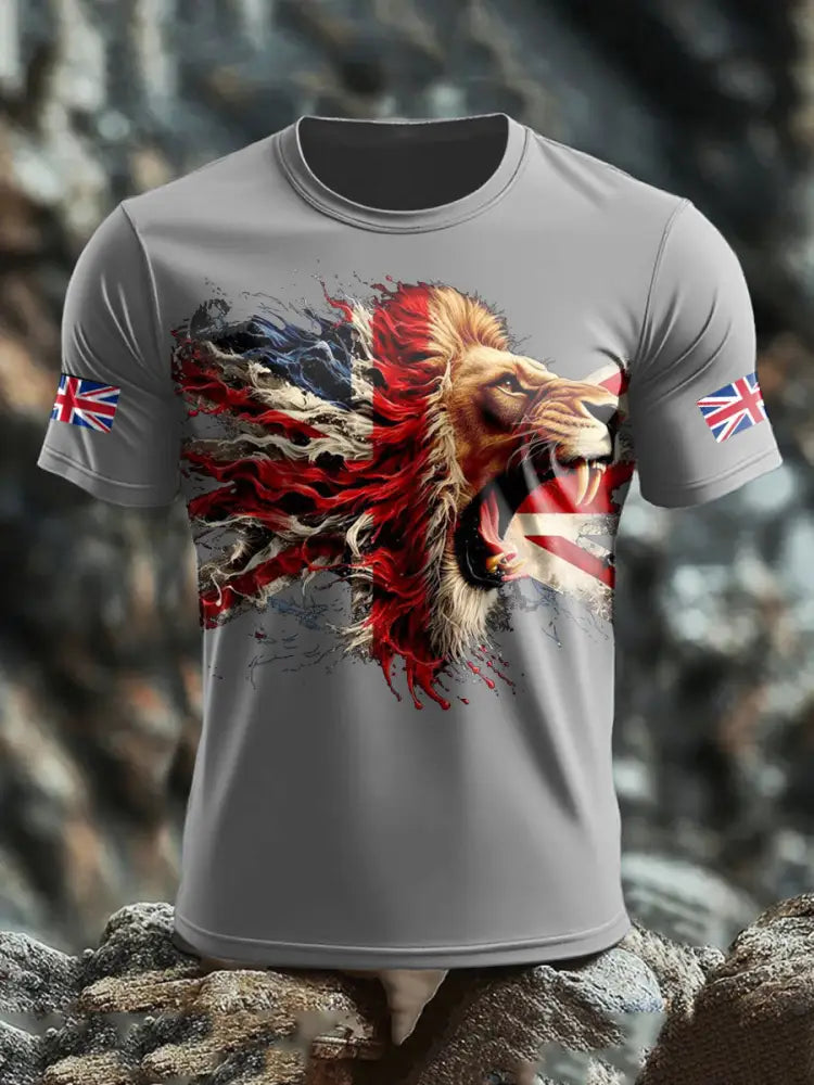 Men’s UK Lion Flag Printed T shirt Light Gray / S