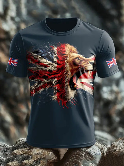 Men’s UK Lion Flag Printed T shirt Navy Blue / S