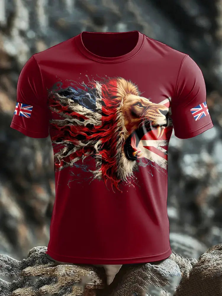 Men’s UK Lion Flag Printed T shirt Red / S