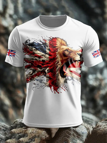 Men’s UK Lion Flag Printed T shirt White / S