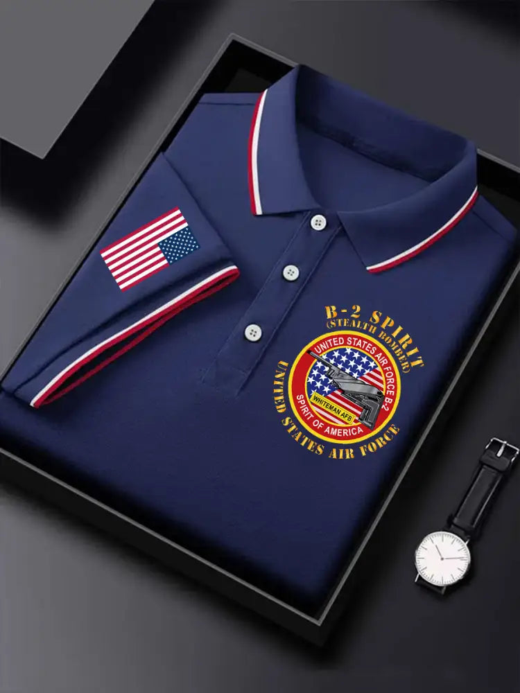 Men’s US B-2 Spirit Bomber Short Sleeve Shirt Navy Blue / S