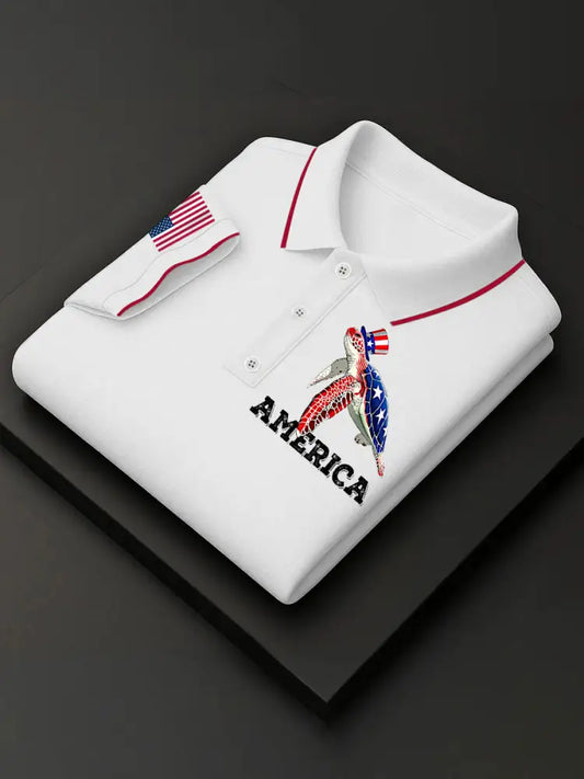 Men’s USA Flag Sea Turtle Print Short Sleeve Shirt White / S