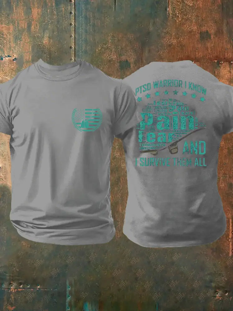 Men’s Veteran PTSD Awareness Printed T-shirt Light Gray / S