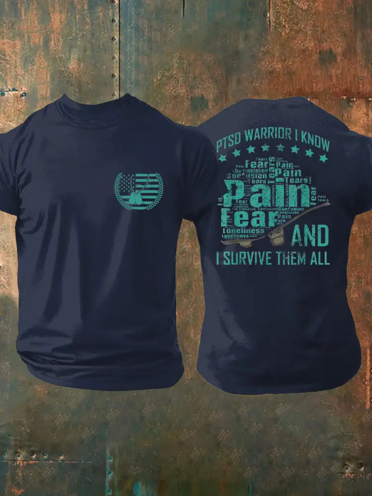 Men’s Veteran PTSD Awareness Printed T-shirt Navy Blue / S