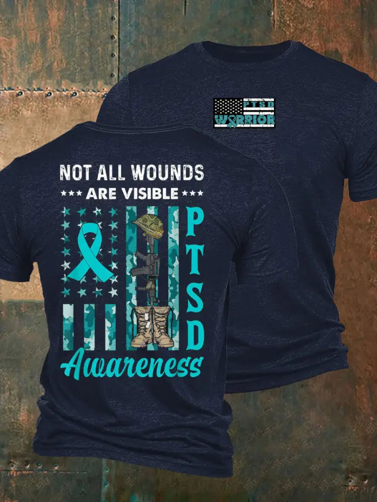 Men’s Veteran PTSD Awareness Printed T-shirt Navy Blue / S