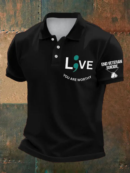 Men’s Veteran Suicide Lives Matter Printed Casual Tops Black / S