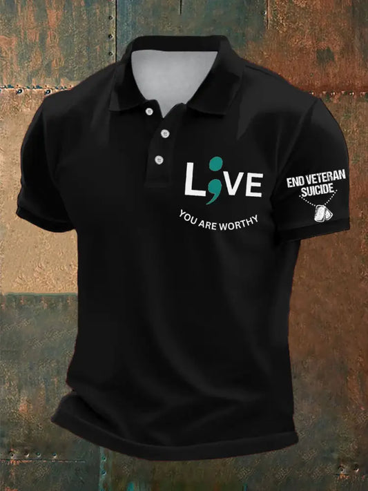 Men’s Veteran Suicide Lives Matter Printed Casual Tops Black / S