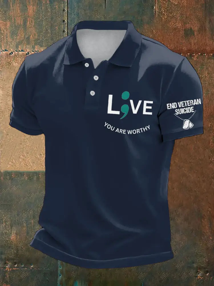 Men’s Veteran Suicide Lives Matter Printed Casual Tops Navy Blue / S