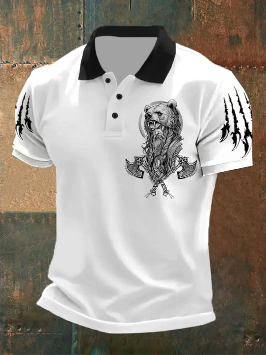 Men’s Viking wolf print casual tops White / S