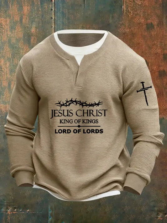 Men’s Vintage Art Faith Casual Fake Two-Piece Sweatshirt A / S