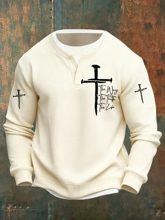 Men’s Vintage Art Faith Casual Fake Two-Piece Sweatshirt A / S
