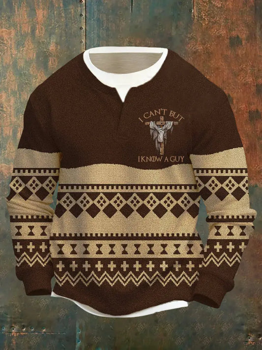 Men’s Vintage Art Faith Casual Fake Two-Piece Sweatshirt A / S