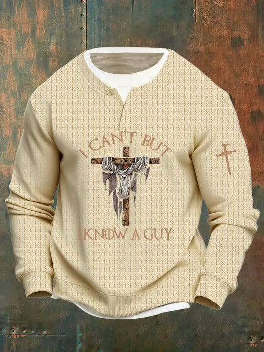 Men’s Vintage Art Faith Casual Fake Two-Piece Sweatshirt A / S