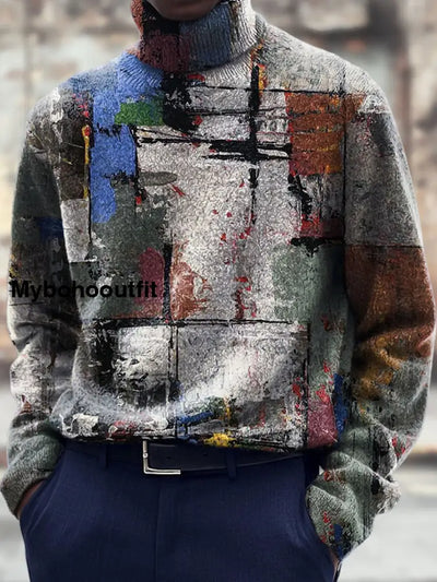 Men’s Vintage Art Print Casual Chic Sweater Pullover A / S