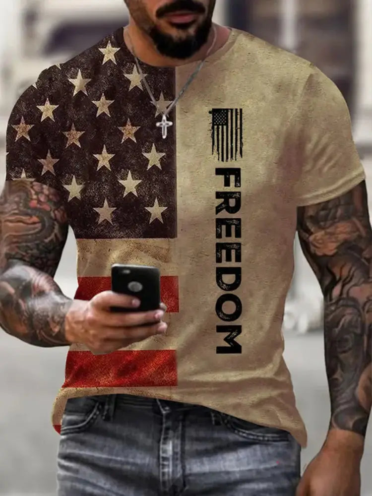Men’s Vintage Charlie Kirk American Flag Print Commemorative T-Shirt A / S