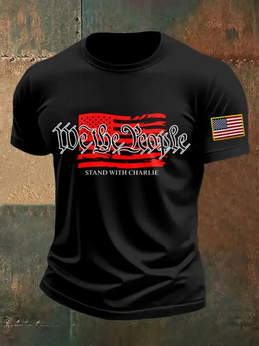 Men’s Vintage Charlie Kirk American Flag Print Commemorative T-Shirt A / S