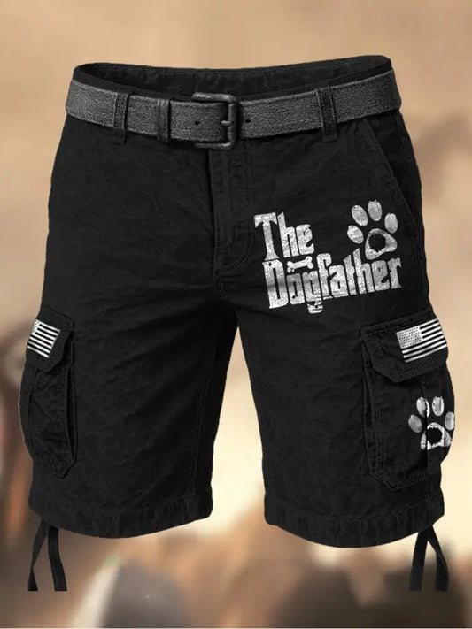 Men’s Vintage Father’s Day American Flag Printed Texture Drawstring Pocket Casual Cargo Shorts A / M