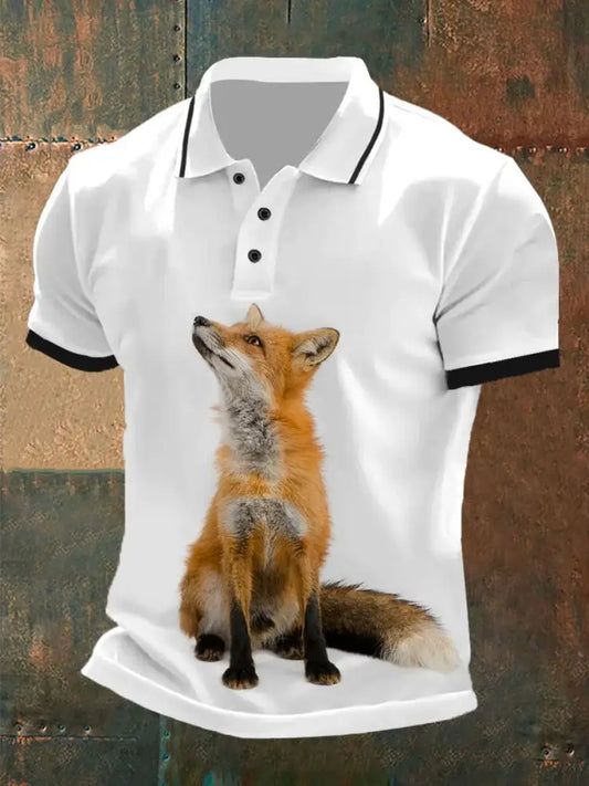 Men’s Vintage Fox Pattern Casual Polo Shirt A / S