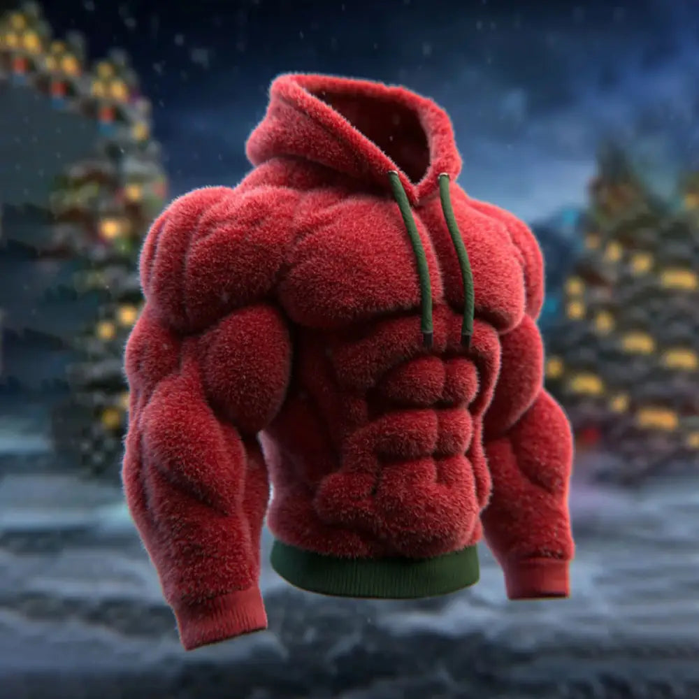 Men’s Vintage Muscle Line Art Flannel Cozy Hooded Sweatshirt Red / S