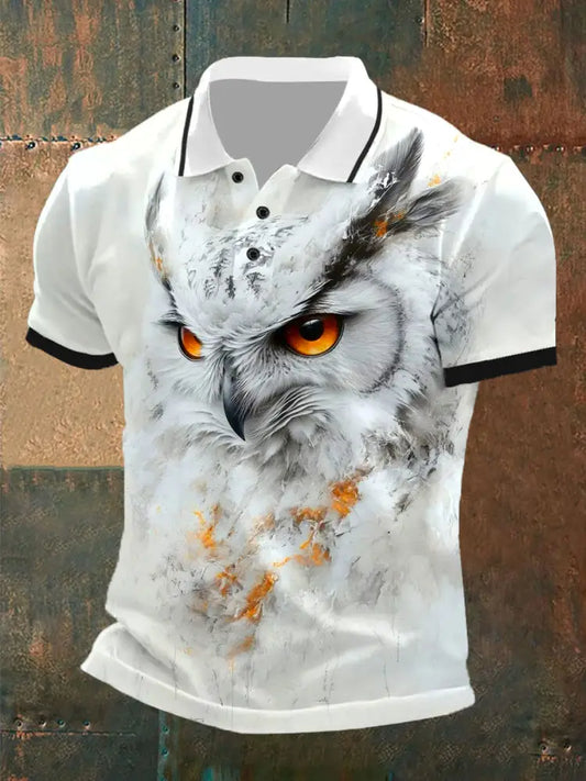 Men’s Vintage Owl Pattern Casual Polo Shirt A / S