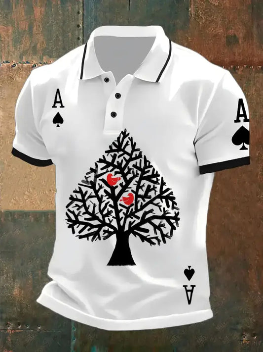 Men’s Vintage Poker Pattern Casual Polo Shirt A / S