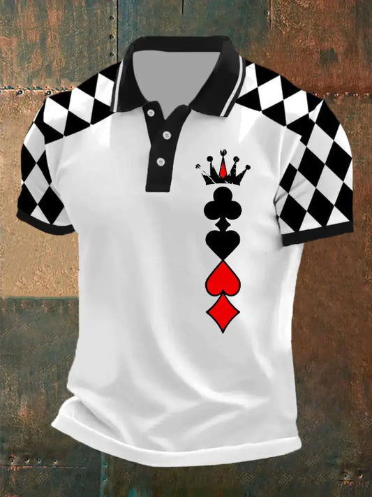 Men’s Vintage Poker Pattern Casual Polo Shirt A / S