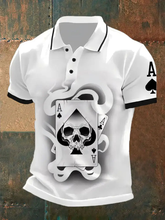 Men’s Vintage Poker Pattern Casual Polo Shirt A / S