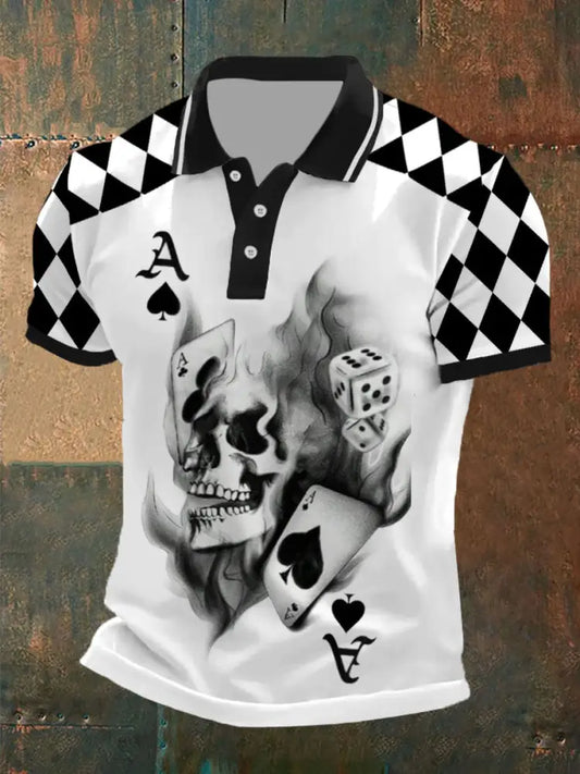 Men’s Vintage Poker Pattern Casual Polo Shirt A / S