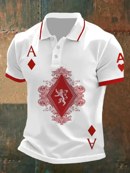 Men’s Vintage Poker Pattern Casual Polo Shirt A / S
