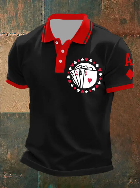 Men’s Vintage Poker Pattern Casual Polo Shirt A / S
