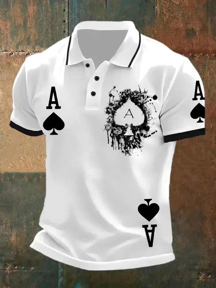 Men’s Vintage Poker Pattern Casual Polo Shirt A / S
