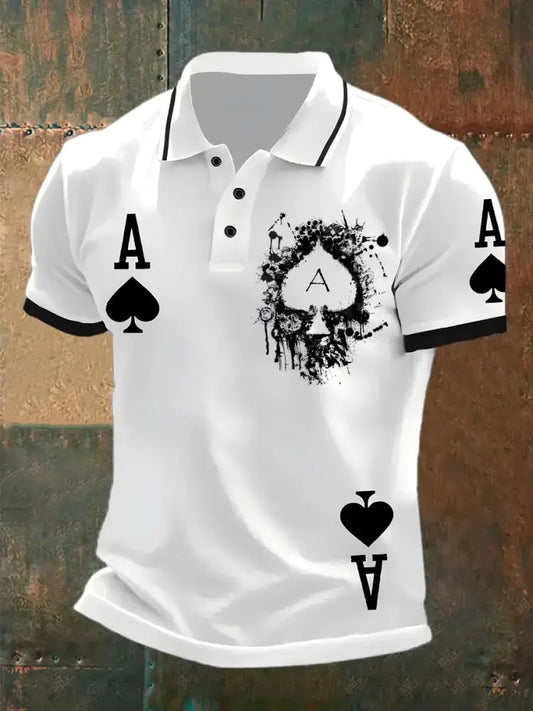 Men’s Vintage Poker Pattern Casual Polo Shirt A / S