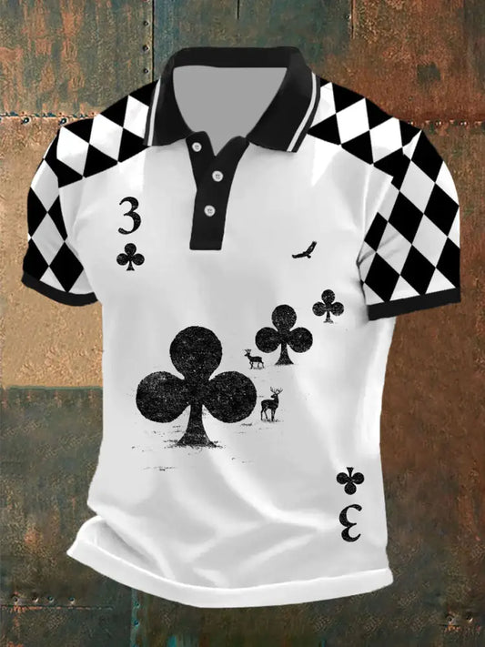 Men’s Vintage Poker Pattern Casual Polo Shirt A / S