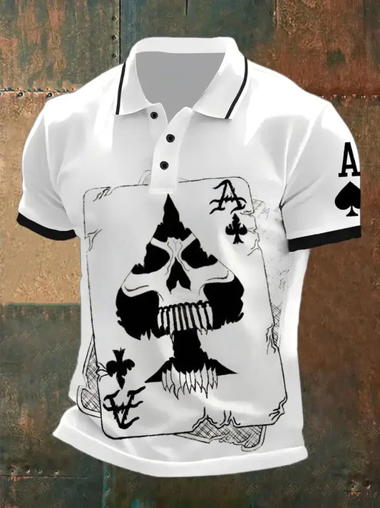 Men’s Vintage Poker Pattern Casual Polo Shirt A / S