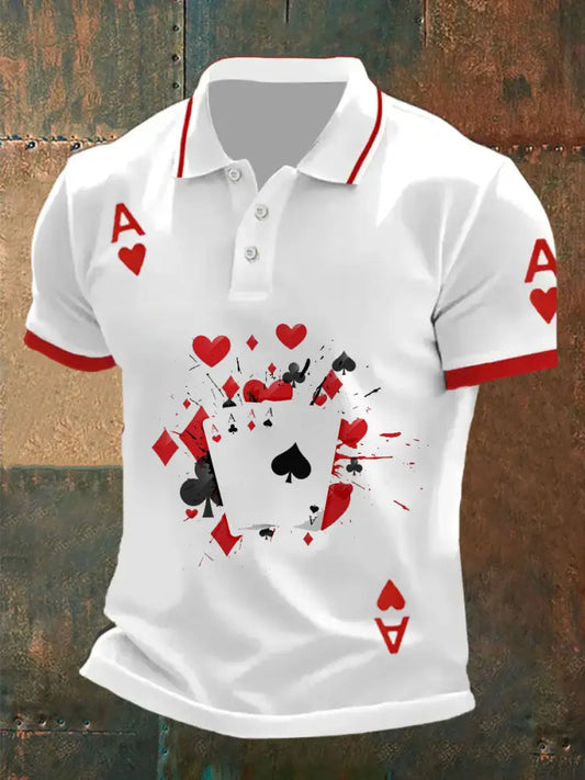 Men’s Vintage Poker Pattern Casual Polo Shirt A / S