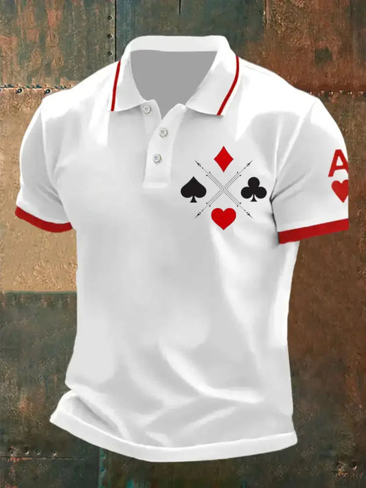 Men’s Vintage Poker Pattern Casual Polo Shirt A / S