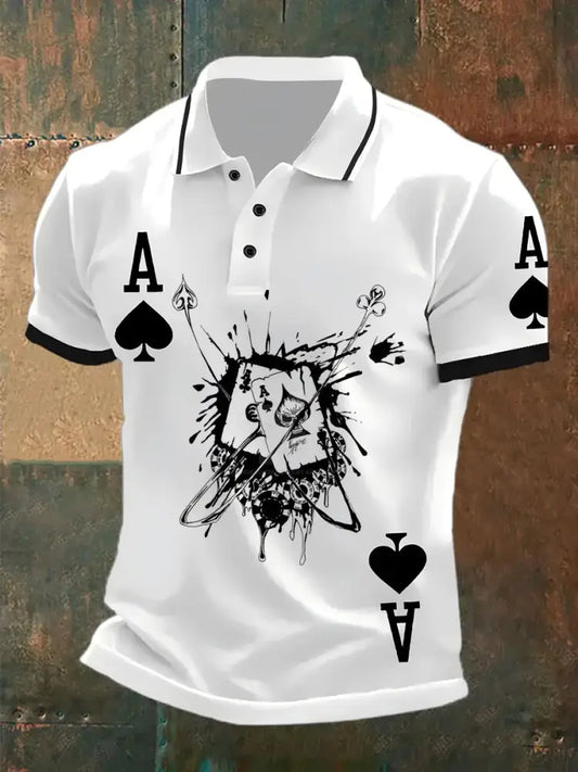 Men’s Vintage Poker Pattern Casual Polo Shirt A / S