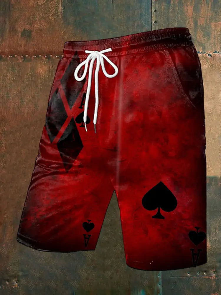 Men’s Vintage Poker Pattern Casual Shorts A / S