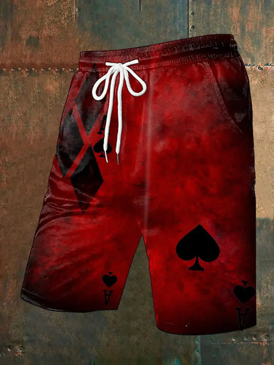 Men’s Vintage Poker Pattern Casual Shorts A / S