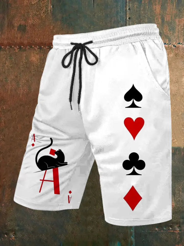 Men’s Vintage Poker Pattern Casual Shorts A / S