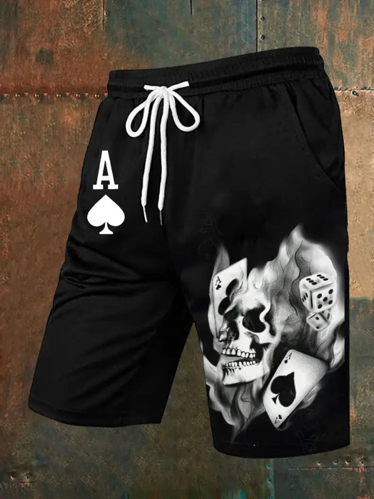 Men’s Vintage Poker Pattern Casual Shorts A / S